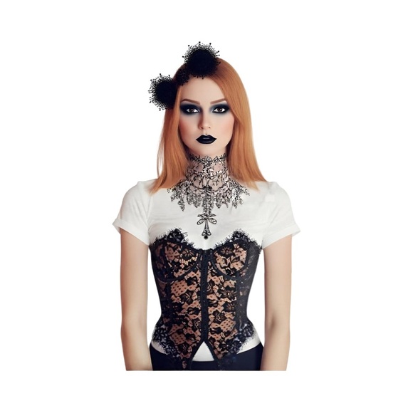 Goth Glam Black Lace Corset Top (6/M) - Picture 5 of 11